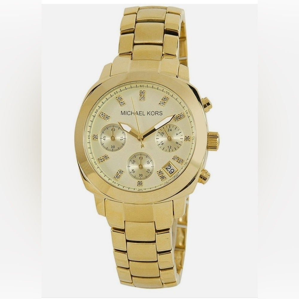 🎁‎ NIB MICHAEL KORS GOLD TONE CRYSTAL DIAL CHRONO DATE WATCH MK5132
